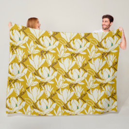 Magnolia afbeelding in mosterd patroon fleece deken