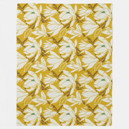 Magnolia afbeelding in mosterd patroon fleece deken