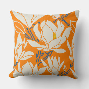 Magnolia-afbeelding in oranje patroon kussen