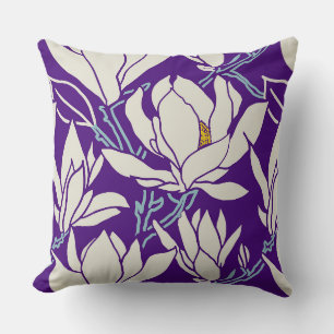 Magnolia-afbeelding in paarse patroon kussen
