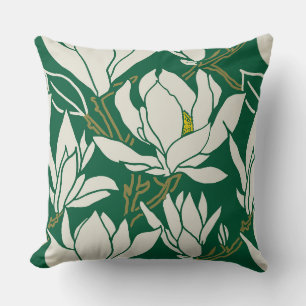 Magnolia-afbeelding in smaragdpatroon kussen