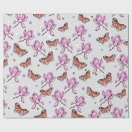 Magnolia and butterflies, watercolor pattern cadeaupapier