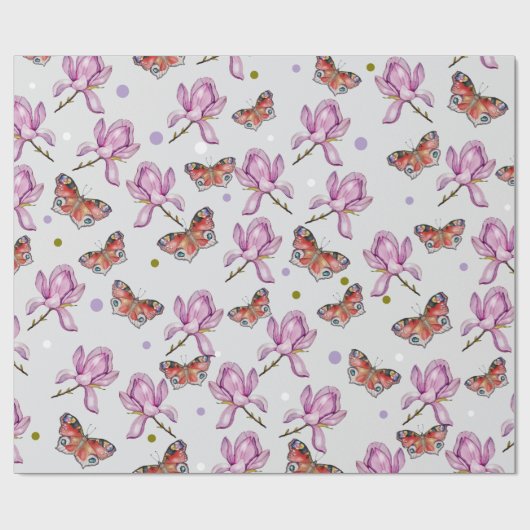 Magnolia and butterflies, watercolor pattern cadeaupapier (Vlak)