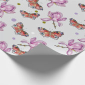 Magnolia and butterflies, watercolor pattern cadeaupapier (Hoek)