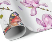 Magnolia and butterflies, watercolor pattern cadeaupapier (Rol Hoek)