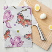 Magnolia and butterflies, watercolor pattern theedoek (Quarter Fold)