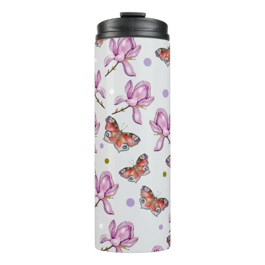 Magnolia and butterflies, watercolor pattern thermosbeker (Voorkant)