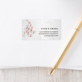 Magnolia Arch Address Label | Pink Floral Marble