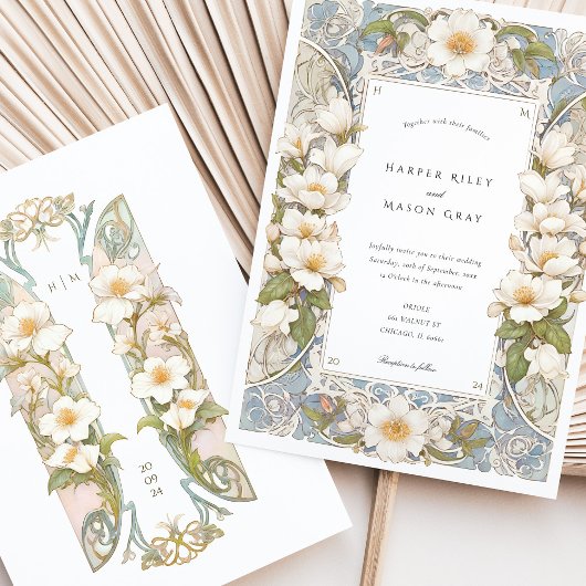 Magnolia Art Nouveau bruiloft Kaart