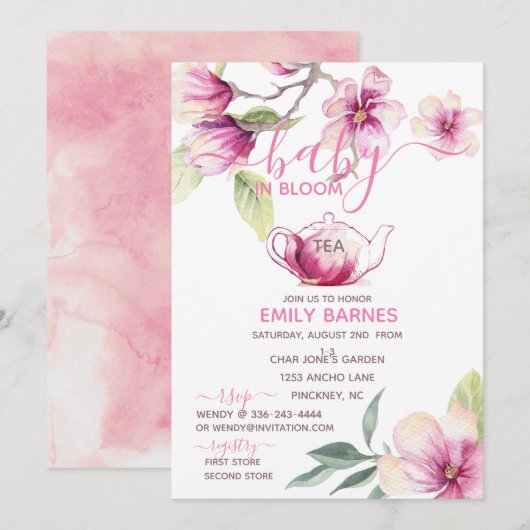 Magnolia Baby in Bloom Thee Uitnodiging (Voorkant / Achterkant)