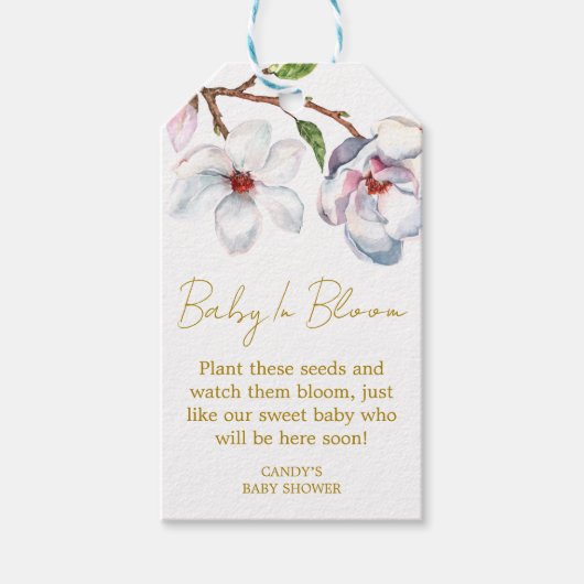 Magnolia baby shower zaad geschenklabels cadeaulabel (Voorkant)