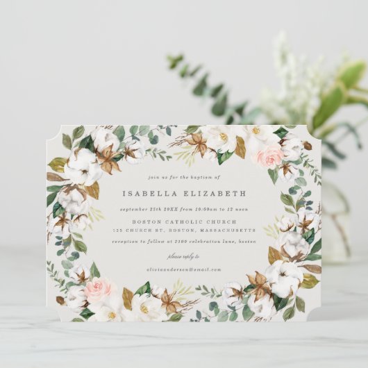 Magnolia Baptism Invitation Kaart (Staand voorkant)