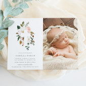 Magnolia Baptism Photo Invitation Kaart