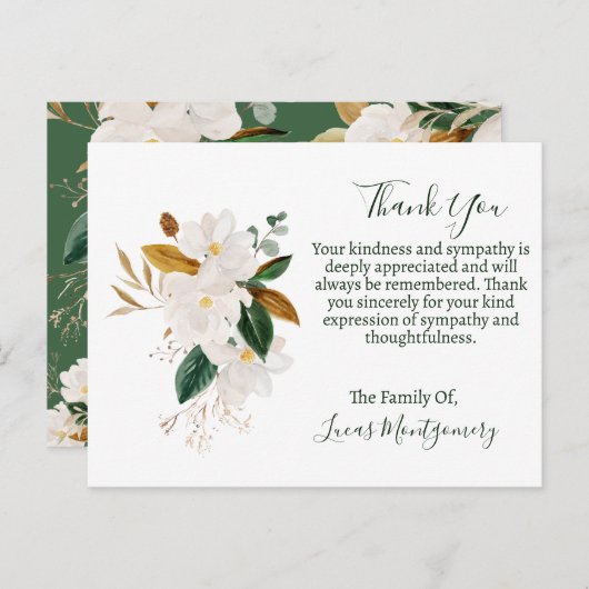 Magnolia begrafenis dank u, sympathie briefkaart (Voorkant / Achterkant)