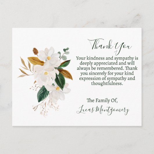Magnolia begrafenis dank u, sympathie briefkaart (Voorkant)