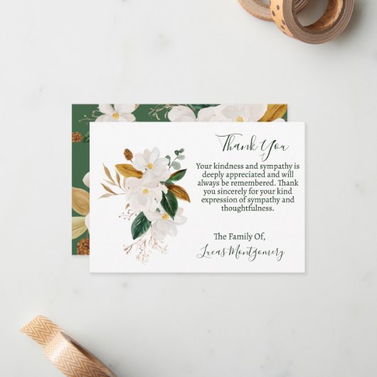Magnolia begrafenis dank u, sympathie notitiekaartje (Voorkant / Achterkant in situ)