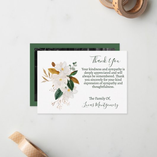 Magnolia begrafenisfoto dank u, sympathie notitiekaartje (Voorkant / Achterkant in situ)