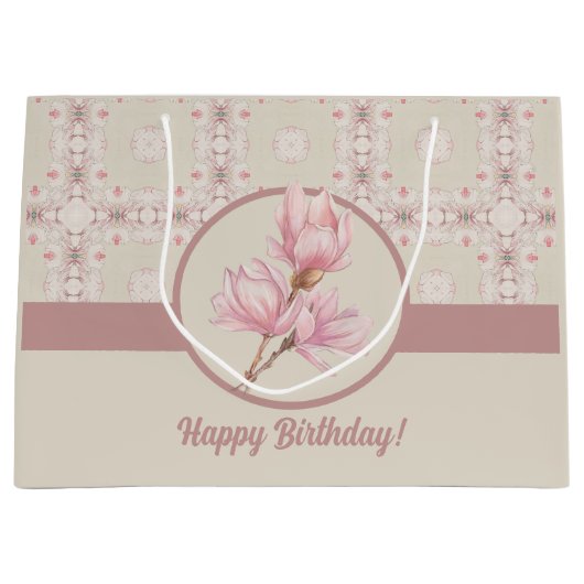  Magnolia Beige Ephemera Patroon Groot Cadeauzakje (Voorkant)