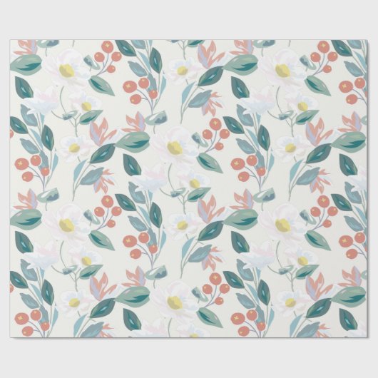 Magnolia & Berry Ivory Witte Bloemen Cadeaupapier (Vlak)