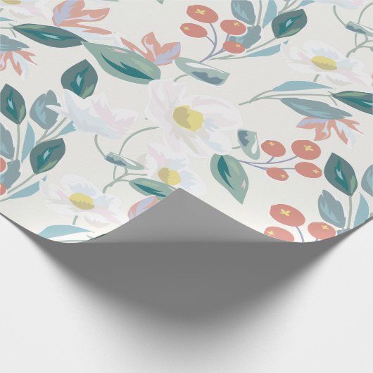 Magnolia & Berry Ivory Witte Bloemen Cadeaupapier (Hoek)