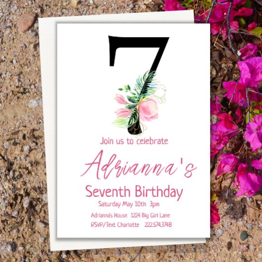 Magnolia Birthday Invitation, 7e verjaardag Kaart