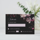 Magnolia Black Floral RSVP Kaartje (Staand voorkant)