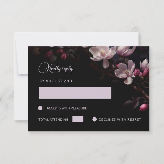 Magnolia Black Floral RSVP Kaartje (Voorkant)