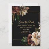 Magnolia Black Gold Floral Save the Date Kaart (Voorkant)