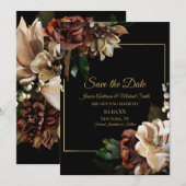 Magnolia Black Gold Floral Save the Date Kaart (Voorkant / Achterkant)