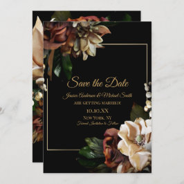Magnolia Black Gold Floral Save the Date Kaart
