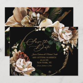 Magnolia Black Gold Wreator Floral Save the Date i Kaart