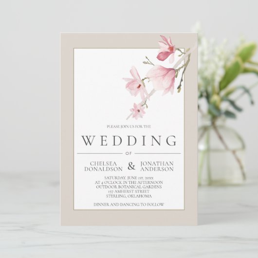 Magnolia Bloei Bruiloft Uitnodigingen (Staand voorkant)