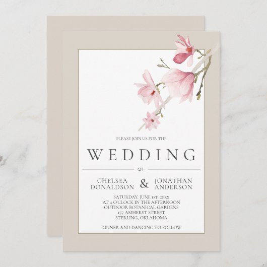Magnolia Bloei Bruiloft Uitnodigingen (Voorkant / Achterkant)
