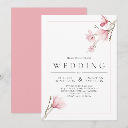 Magnolia Bloei Bruiloft Uitnodigingen (Voorkant / Achterkant)