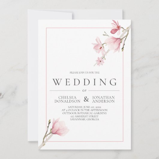 Magnolia Bloei Bruilofts Uitnodigingen (Voorkant)