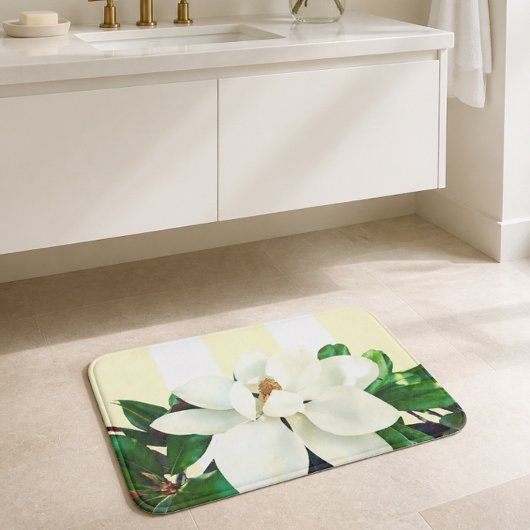 Magnolia Bloei | Geel & Wit Gestreepte Badmat