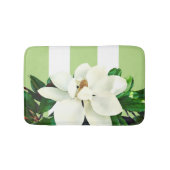 Magnolia Bloei | Groene en Witte Gestreepte Badmat (Voorkant)