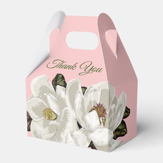 Magnolia bloeit op roze bedankdoosjes (Voorkant Zijde)