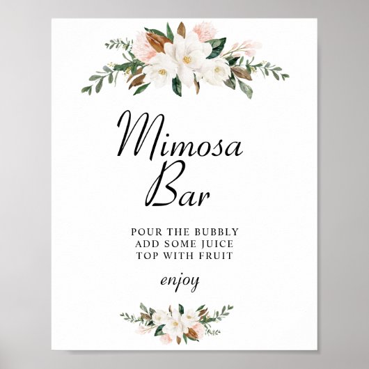 Magnolia bloem bruidsshower mimosa bar bord poster (Voorkant)