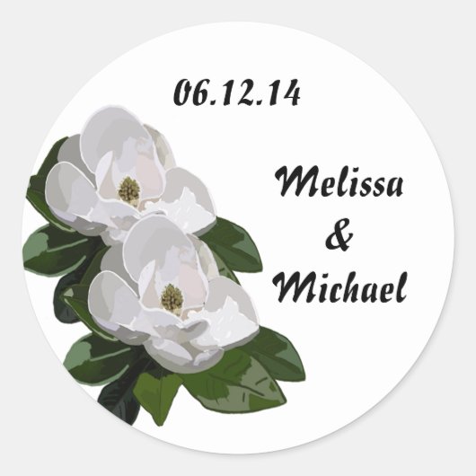 Magnolia Bloem Bruiloft Save the Date Ronde Sticker (Voorkant)