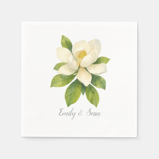 Magnolia Bloem Custom Trouw Monogram Servet (Voorkant)