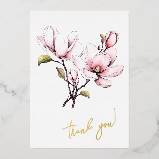 Magnolia Bloem "Dank je!" bewerkbaar Folie Feestdagenkaart (Voorkant)
