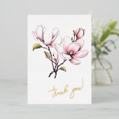 Magnolia Bloem "Dank je!" bewerkbaar Folie Feestdagenkaart (Staand Voorkant)