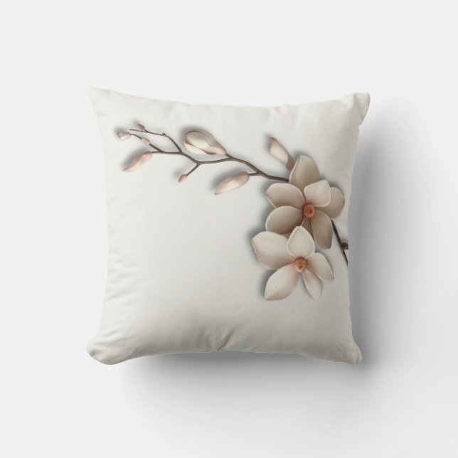Magnolia Bloem Minimalistische Zen Kussen (Voorkant)