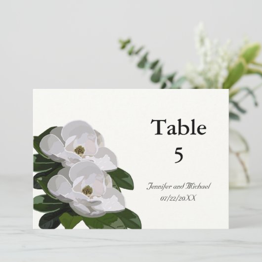 Magnolia Bloem Moderne Trouwtafel Markers Kaart (Staand voorkant)