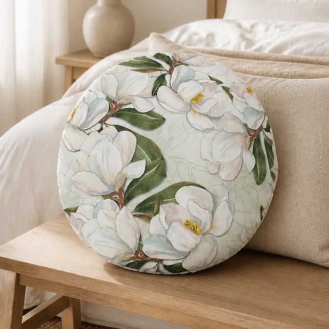 Magnolia bloem ronde kussensloop rond kussen (Creator heeft geüpload)