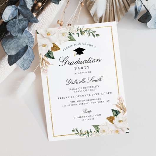 Magnolia bloemen afstudeerfeest uitnodiging