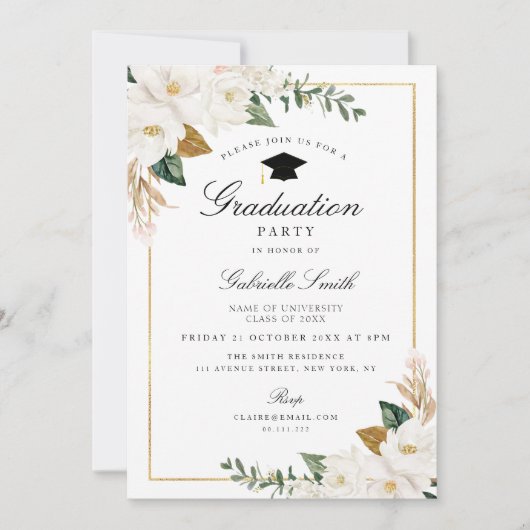 Magnolia bloemen afstudeerfeest uitnodiging (Voorkant)