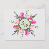 Magnolia Bloemen Aquarel Trouw Details Kaart (Achterkant)