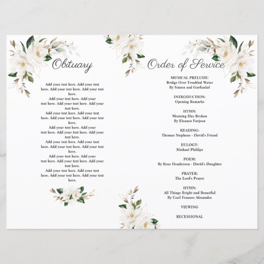 Magnolia Bloemen Begrafenisdienst Fotoprogramma (Achterkant)